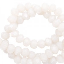 Faceted glass beads 8x6mm disc Soft white-pearl shine coating